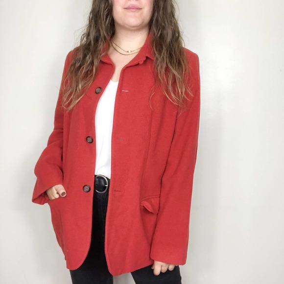 Vintage Jackets & Blazers - VINTAGE 90's | Women's Size 16 Rust Burnt Orange Wool Cashmere Blazer Jacket